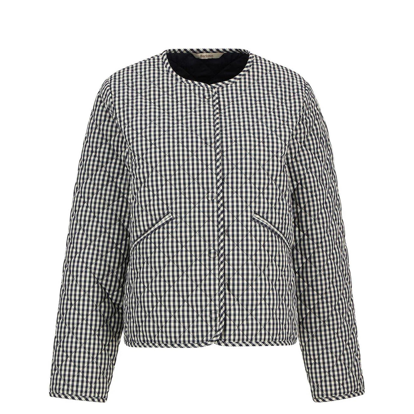 Barbour Womens Cashel Check Collarless Quilted Jacket Navy Gingham / Dark Navy