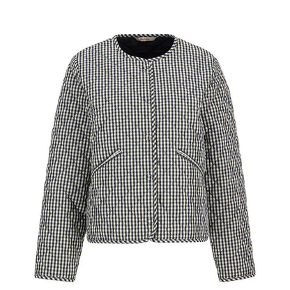 Barbour Womens Cashel Check Collarless Quilted Jacket Navy Gingham / Dark Navy