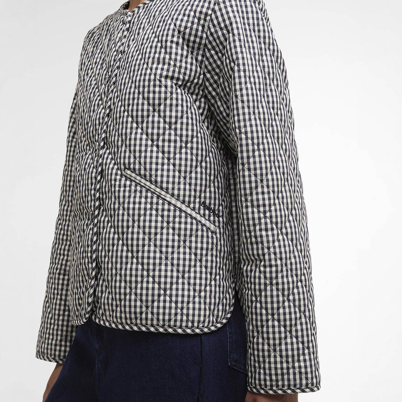Barbour Womens Cashel Check Collarless Quilted Jacket Navy Gingham / Dark Navy