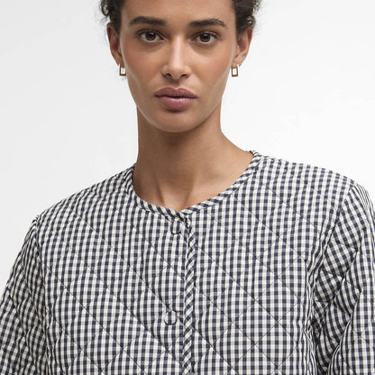 Barbour Womens Cashel Check Collarless Quilted Jacket Navy Gingham / Dark Navy