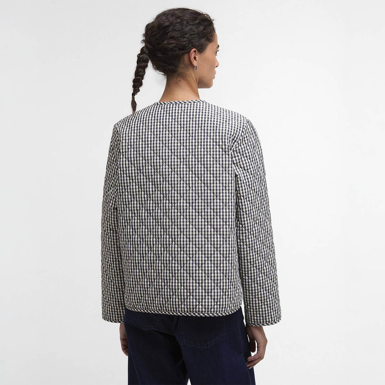 Barbour Womens Cashel Check Collarless Quilted Jacket Navy Gingham / Dark Navy