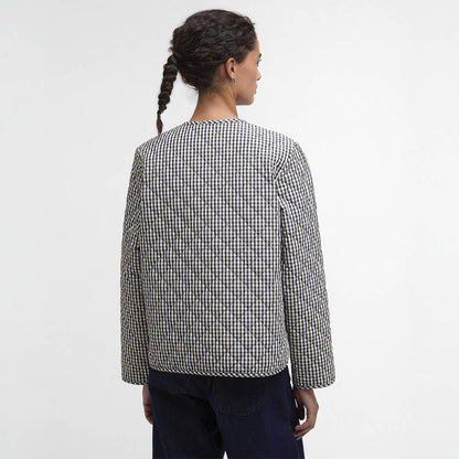 Barbour Womens Cashel Check Collarless Quilted Jacket Navy Gingham / Dark Navy