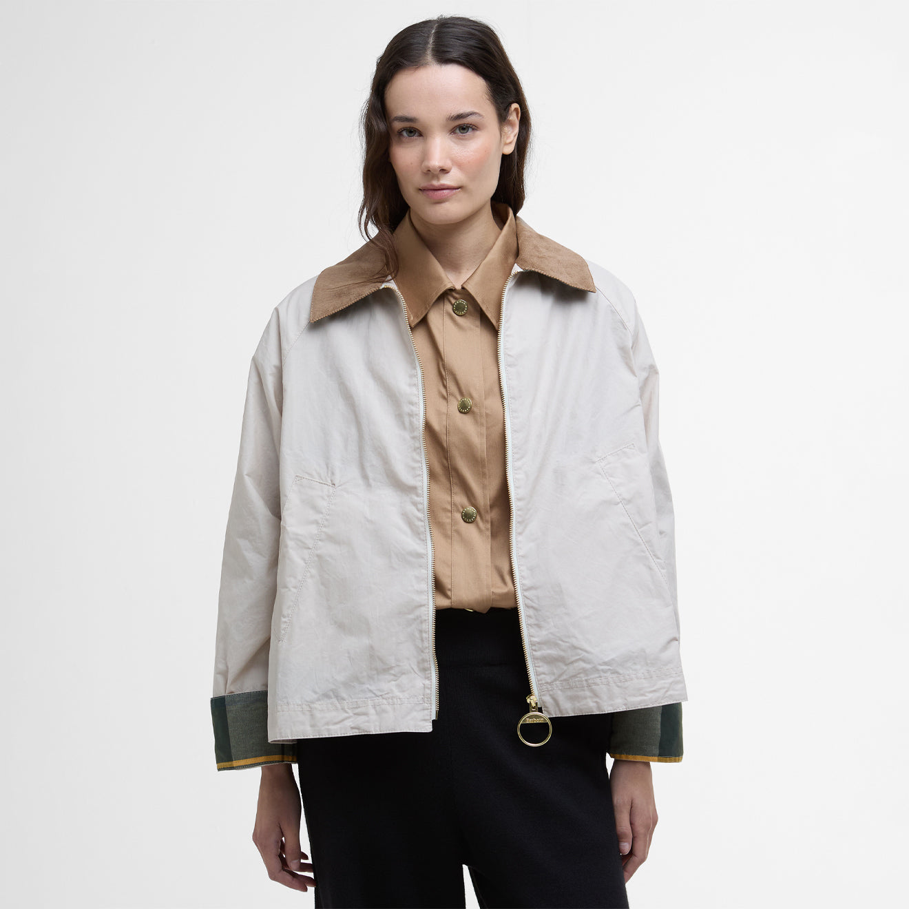 Barbour Womens Catlin Showerproof Jacket Oatmeal/Ancient Tartan - The Sporting Lodge