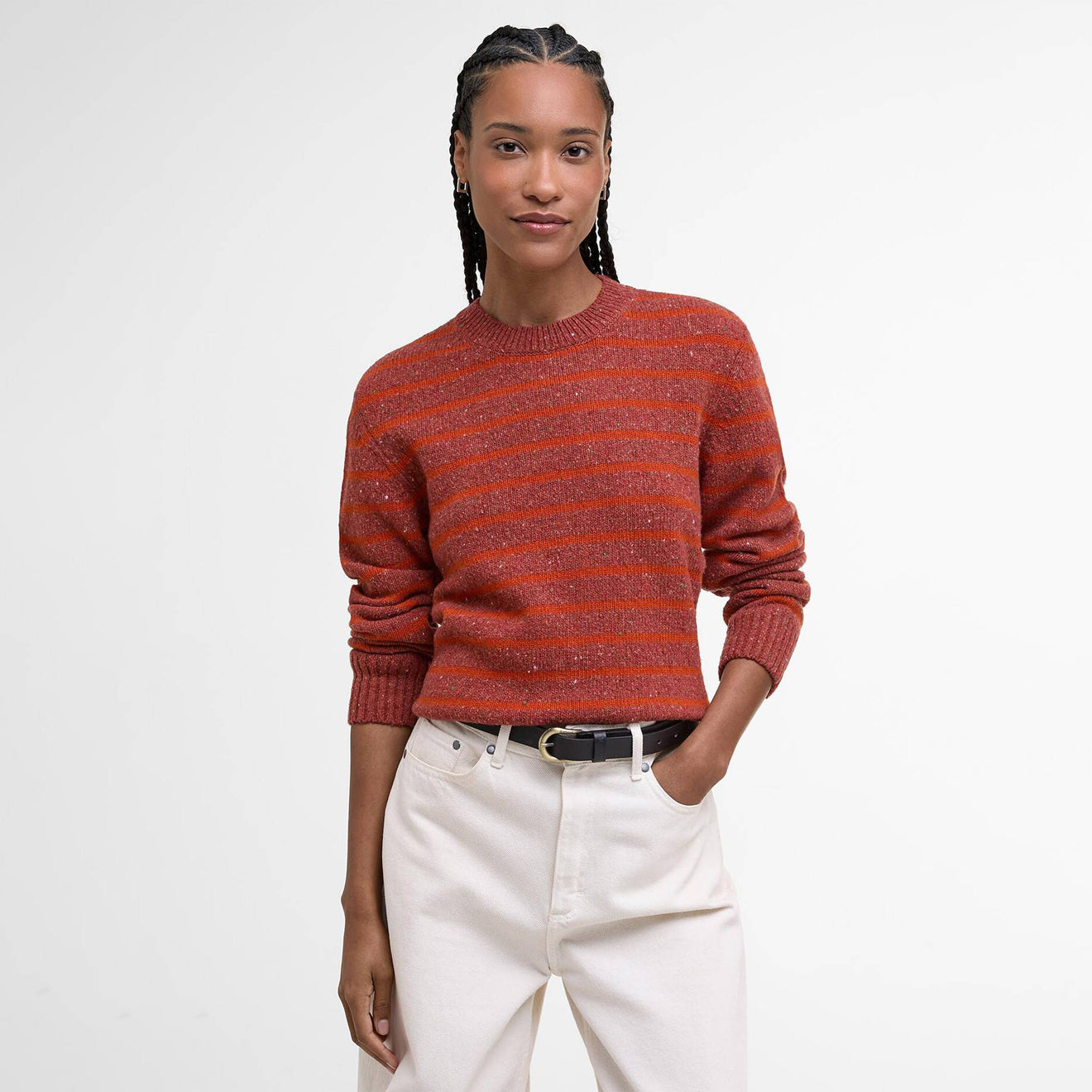Barbour Womens Claydon Striped Crew Neck Jumper Burnt Orange Stripe - The Sporting Lodge