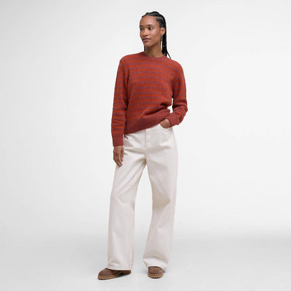 Barbour Womens Claydon Striped Crew Neck Jumper Burnt Orange Stripe - The Sporting Lodge