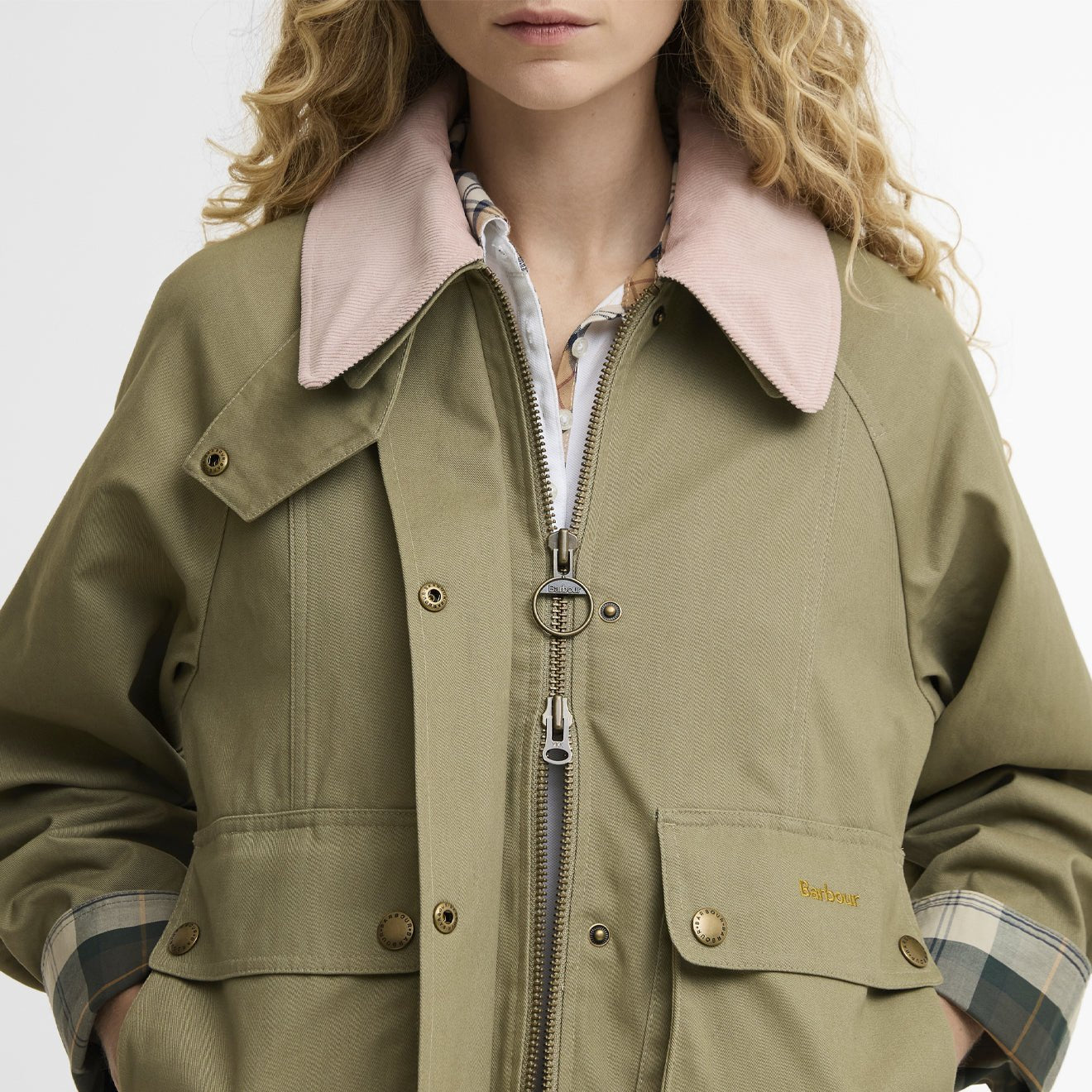 Barbour Womens Cropped Beadnell Casual Jacket Bleached Olive / Ancient / Gardenia