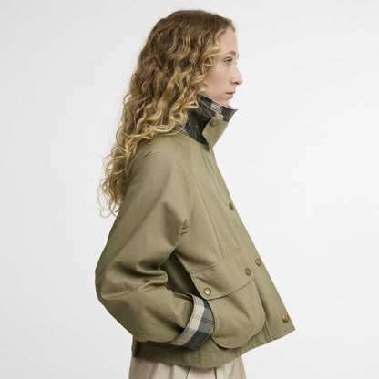 Barbour Womens Cropped Beadnell Casual Jacket Bleached Olive / Ancient / Gardenia