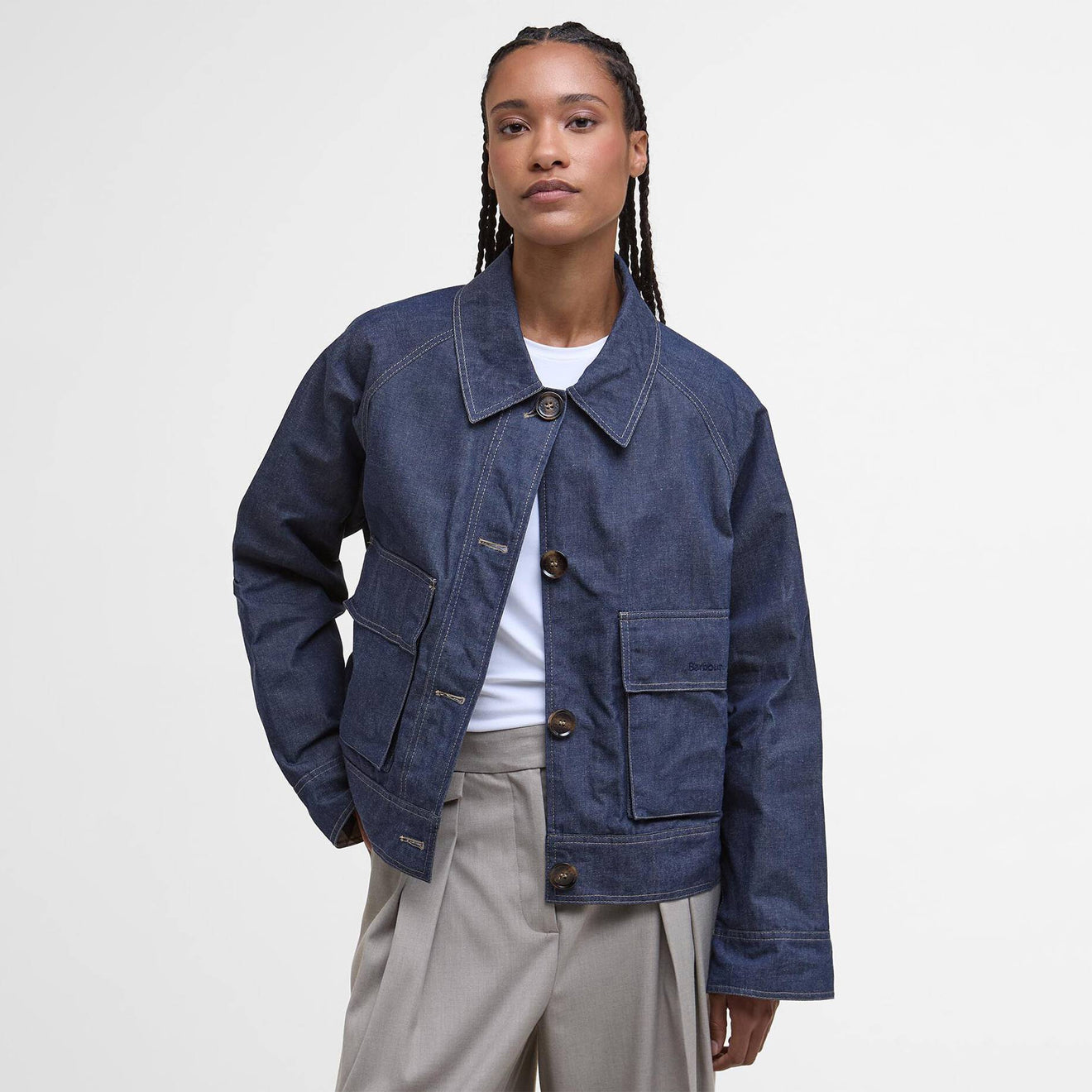 Barbour Womens Demi Showerproof Jacket Indigo/Hessian Tartan - The Sporting Lodge