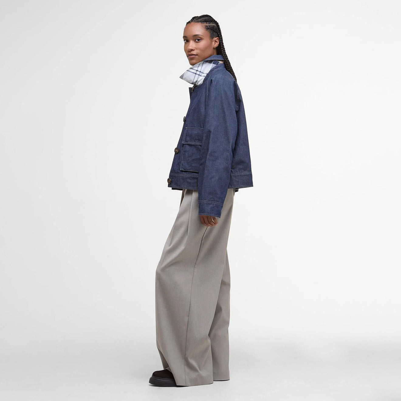 Barbour Womens Demi Showerproof Jacket Indigo/Hessian Tartan - The Sporting Lodge