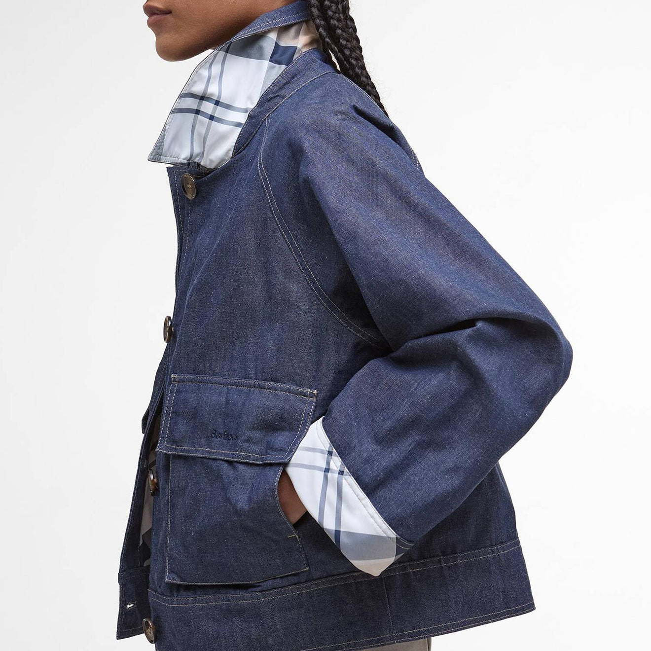 Barbour Womens Demi Showerproof Jacket Indigo/Hessian Tartan - The Sporting Lodge