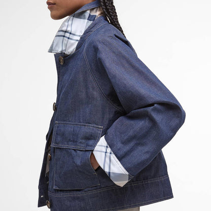 Barbour Womens Demi Showerproof Jacket Indigo/Hessian Tartan - The Sporting Lodge