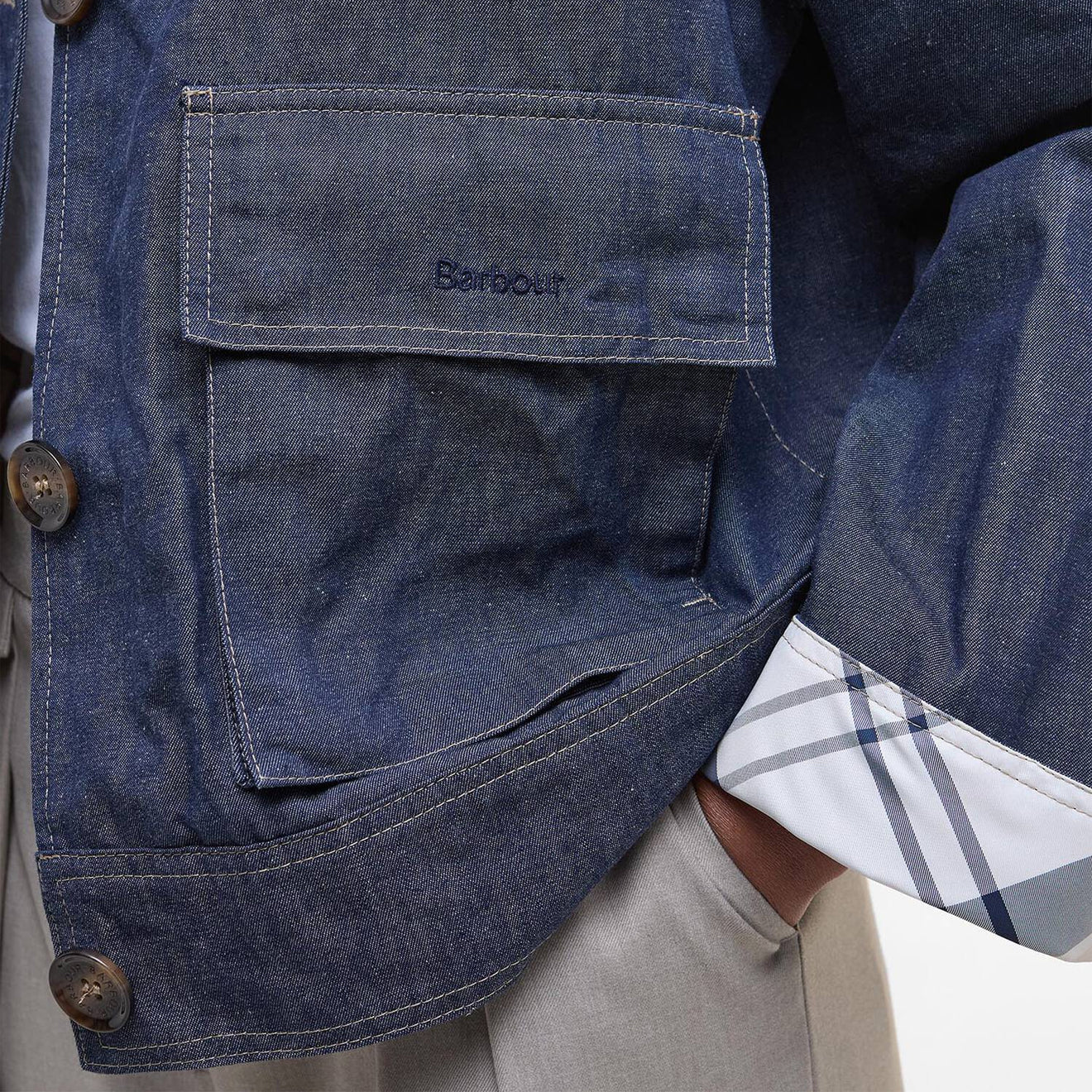 Barbour Womens Demi Showerproof Jacket Indigo/Hessian Tartan - The Sporting Lodge