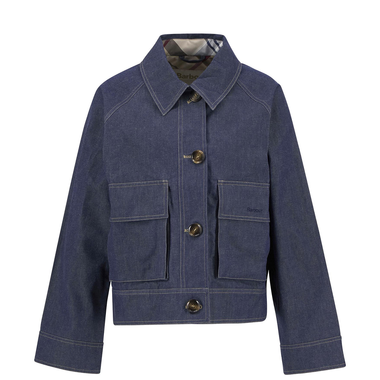 Barbour Womens Demi Showerproof Jacket Indigo/Hessian Tartan - The Sporting Lodge