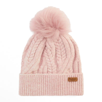 Barbour Womens Elsdon Cable-Knit Beanie Hat Gardenia