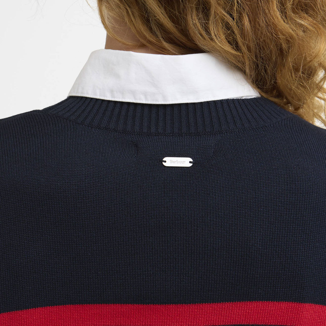 Barbour Womens Fern Striped Crew Neck Jumper Navy / Poppy Red