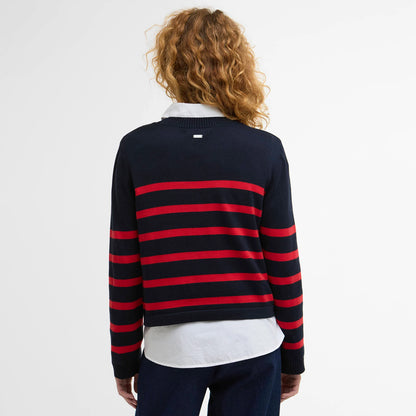 Barbour Womens Fern Striped Crew Neck Jumper Navy / Poppy Red