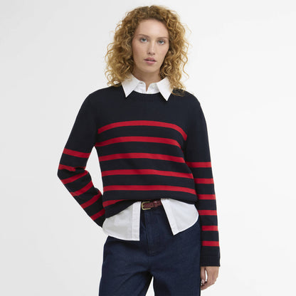 Barbour Womens Fern Striped Crew Neck Jumper Navy / Poppy Red