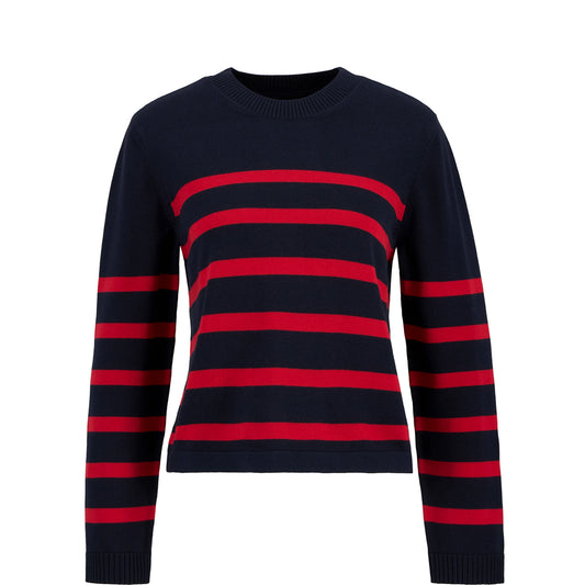 Barbour Womens Fern Striped Crew Neck Jumper Navy / Poppy Red