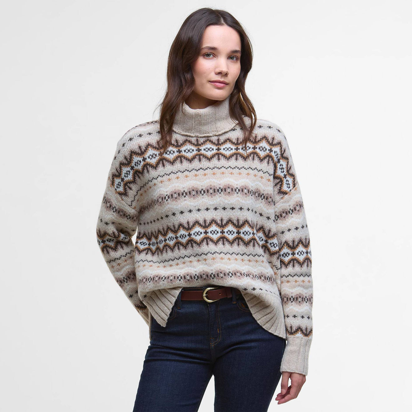 Barbour Womens Helen Fair Isle Roll-Neck Jumper Birch Multi - The Sporting Lodge