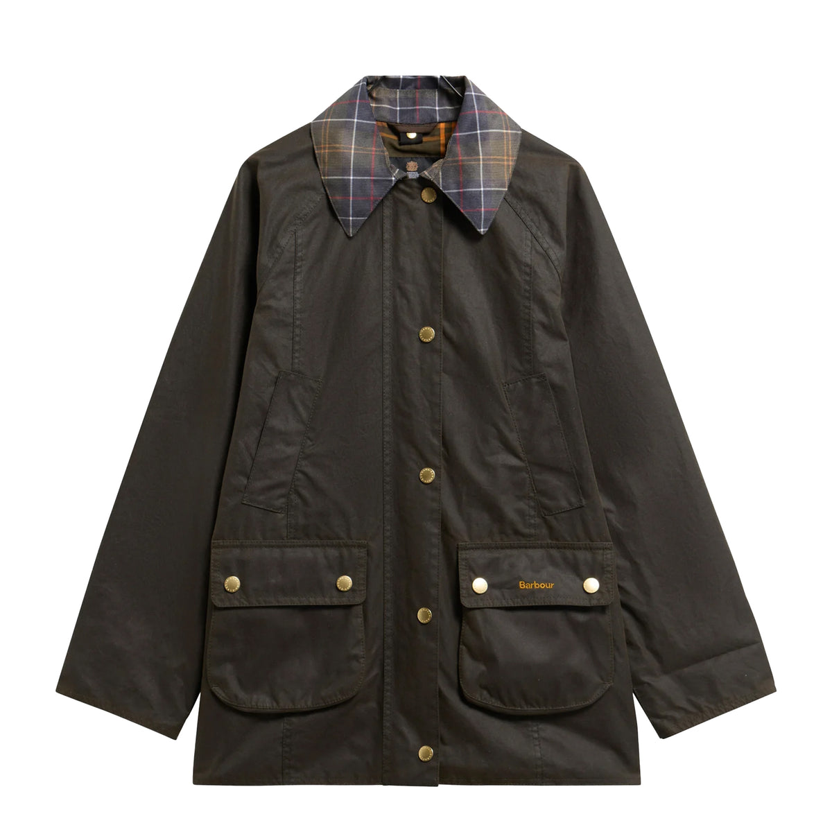 Barbour Womens Icons Tartan Collar Modern Beadnell Wax Jacket Olive / Classic