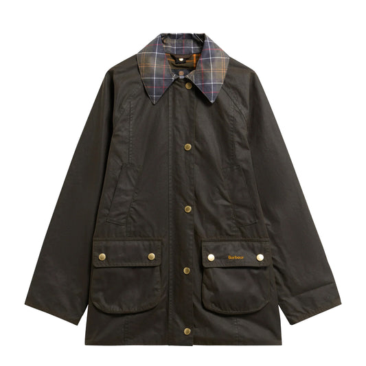 Barbour Womens Icons Tartan Collar Modern Beadnell Wax Jacket Olive / Classic
