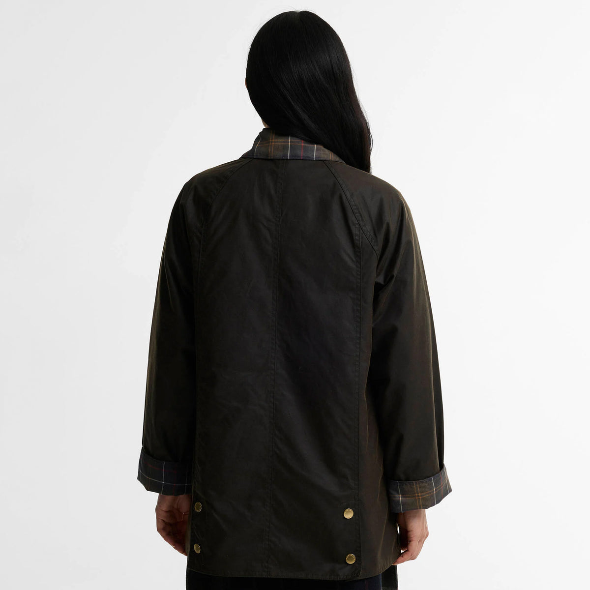 Barbour Womens Icons Tartan Collar Modern Beadnell Wax Jacket Olive / Classic