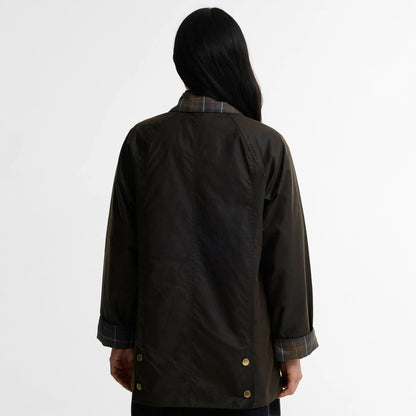 Barbour Womens Icons Tartan Collar Modern Beadnell Wax Jacket Olive / Classic