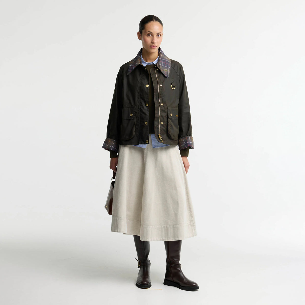 Barbour Womens Icons Tartan Collar Spey Wax Jacket Olive / Classic