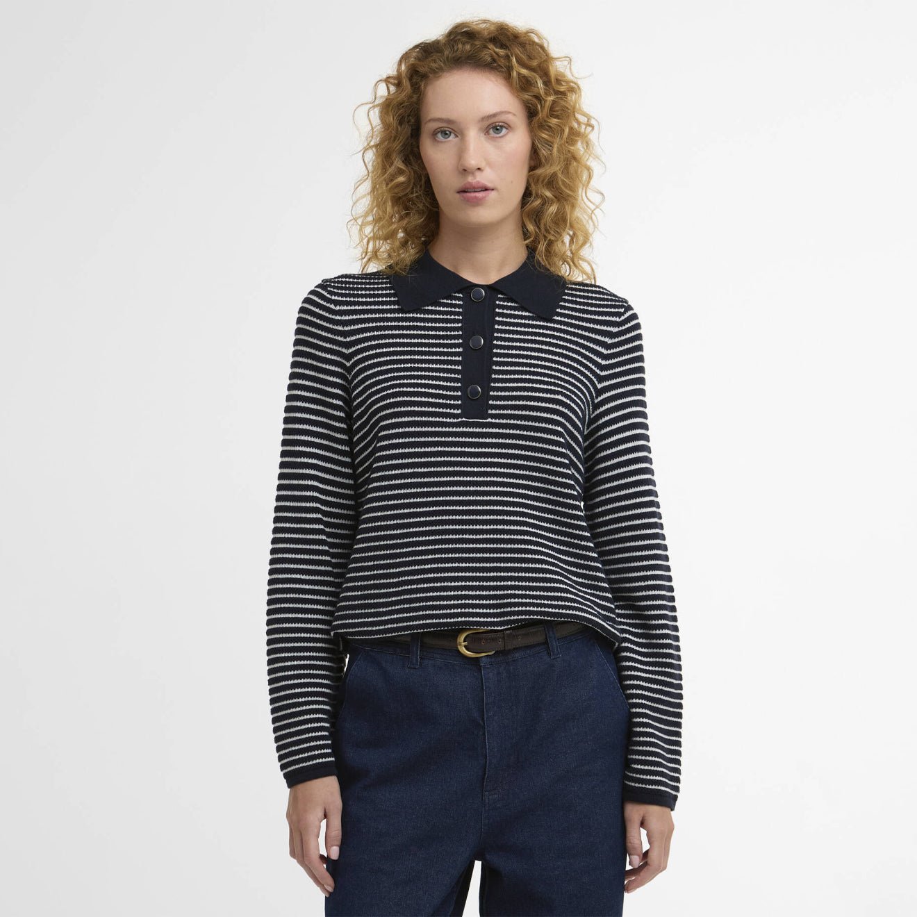 Barbour Womens Inez Striped Collared Jumper Dark Navy Stripe - The Sporting Lodge