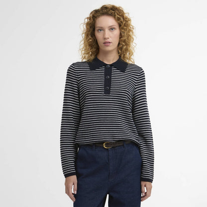 Barbour Womens Inez Striped Collared Jumper Dark Navy Stripe - The Sporting Lodge