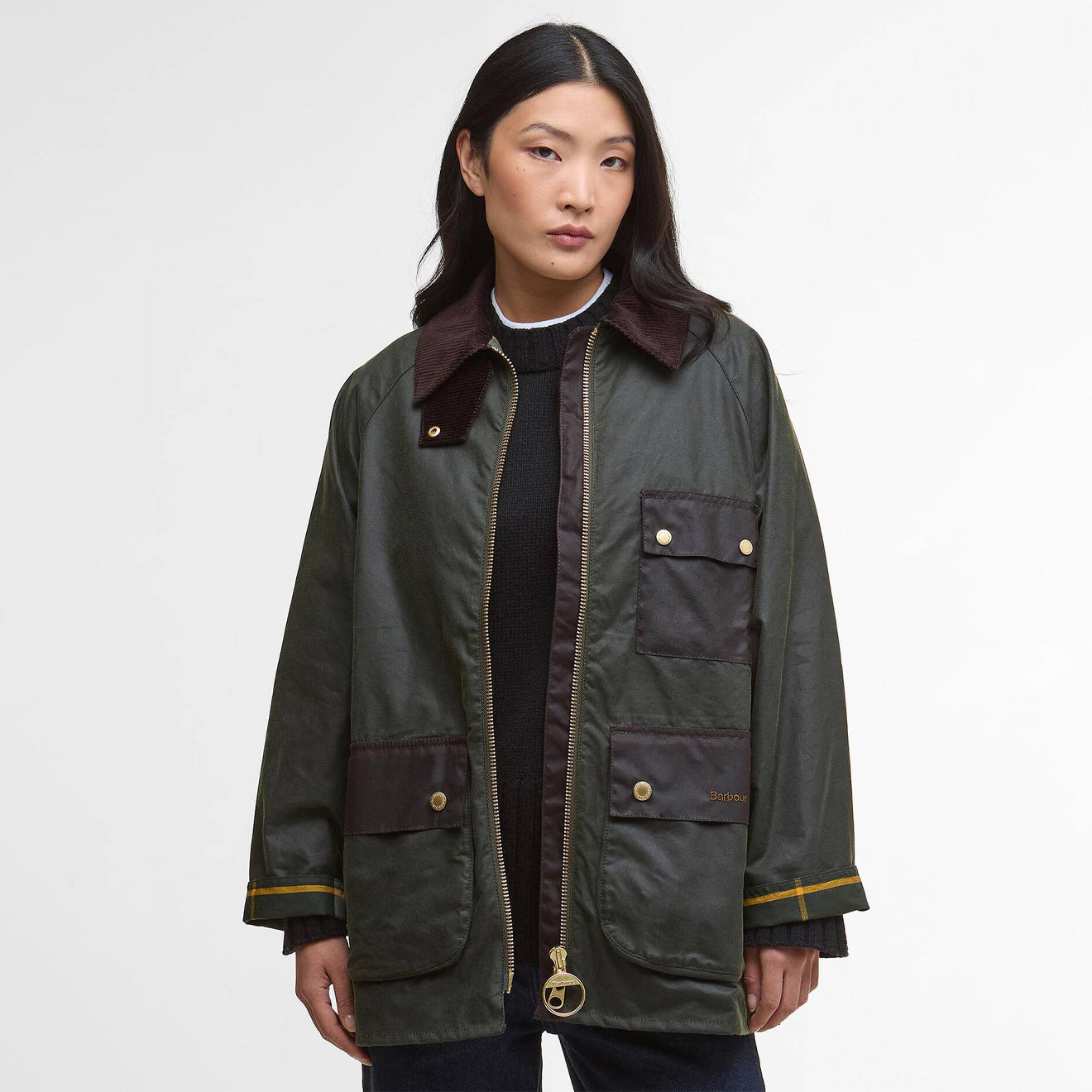 Barbour Womens Luella Waxed Jacket Fern/Ancient Tartan - The Sporting Lodge