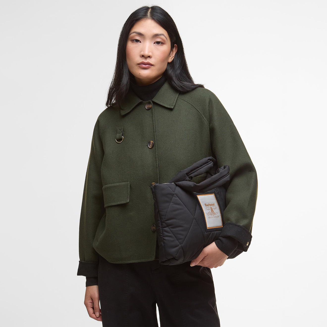 Barbour Womens Mariah Quilted Mini Tote Bag Black/Ancient