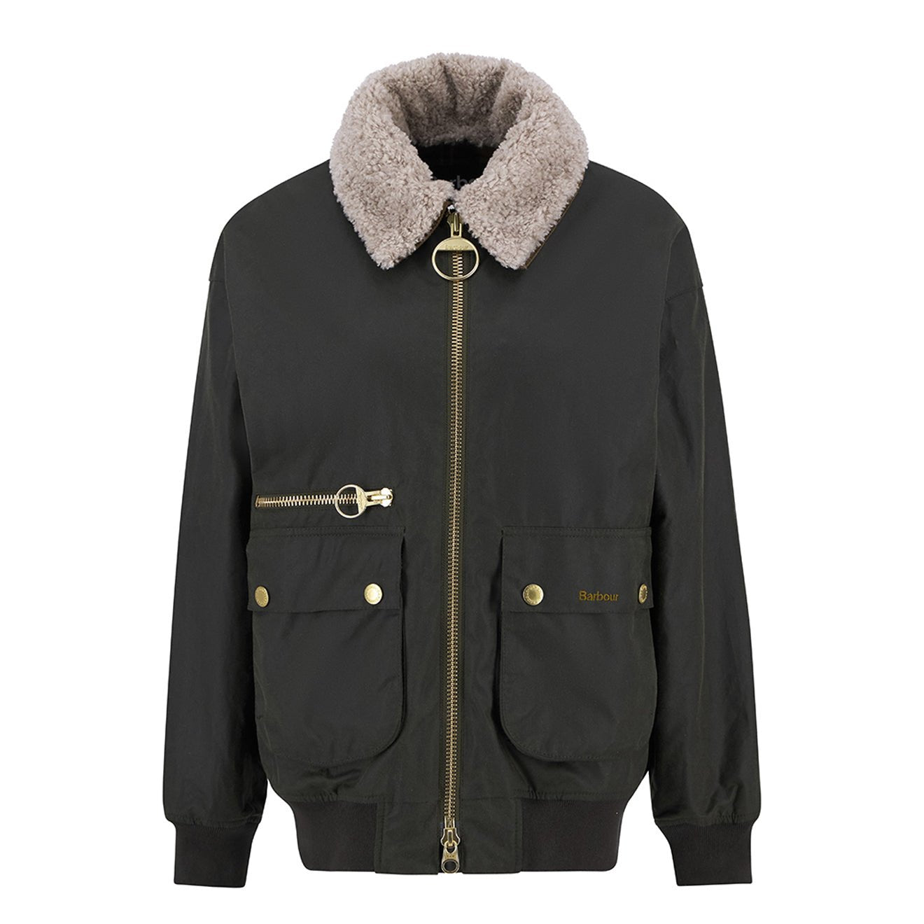 Barbour Womens Maxine Waxed Bomber Jacket Archive Olive - The Sporting Lodge