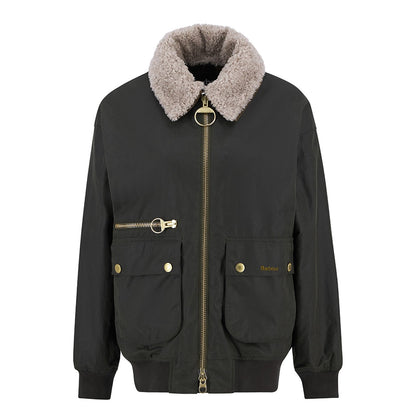 Barbour Womens Maxine Waxed Bomber Jacket Archive Olive - The Sporting Lodge