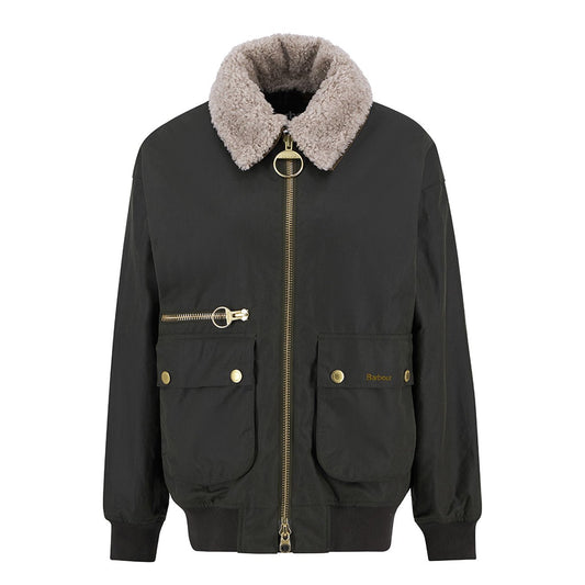 Barbour Womens Maxine Waxed Bomber Jacket Archive Olive - The Sporting Lodge