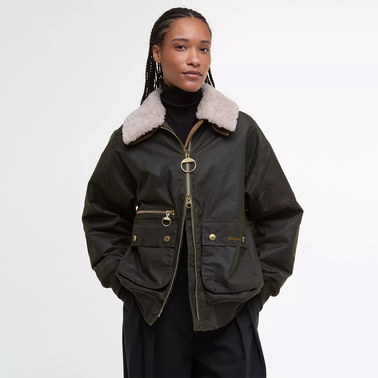 Barbour Womens Maxine Waxed Bomber Jacket Archive Olive - The Sporting Lodge