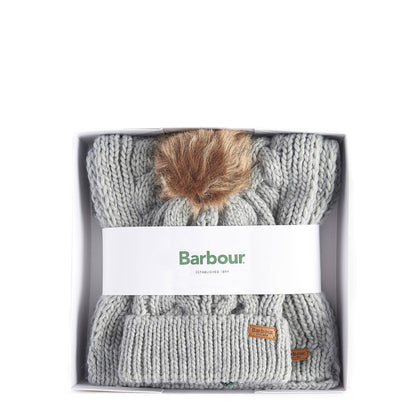 Barbour Womens Penshaw Beanie & Scarf Gift Set Grey