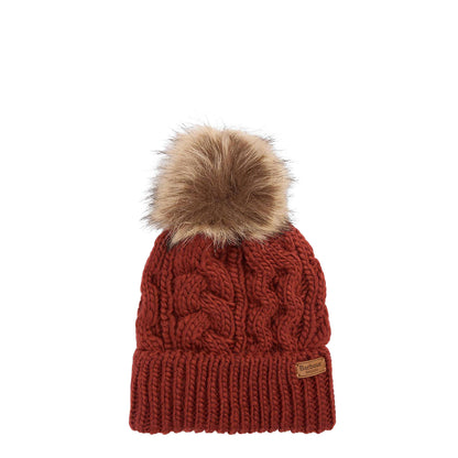 Barbour Womens Penshaw Cable-Knit Beanie Hat Burnt Henna