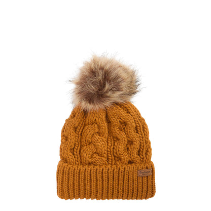 Barbour Womens Penshaw Cable-Knit Beanie Hat Mustard