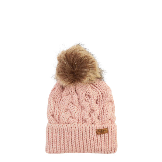 Barbour Womens Penshaw Cable-Knit Beanie Hat Pink Blush