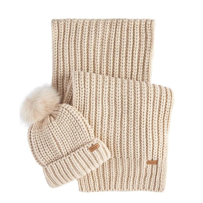 Barbour Womens Saltburn Beanie & Scarf Gift Set Pearl