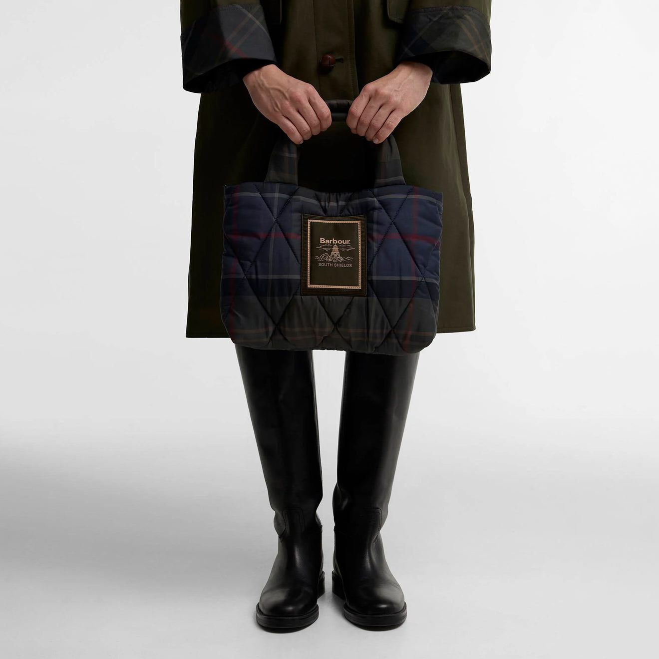 Barbour Womens Tartan Arlene Mini Quilted Tote Bag Shadow Classic Tartan