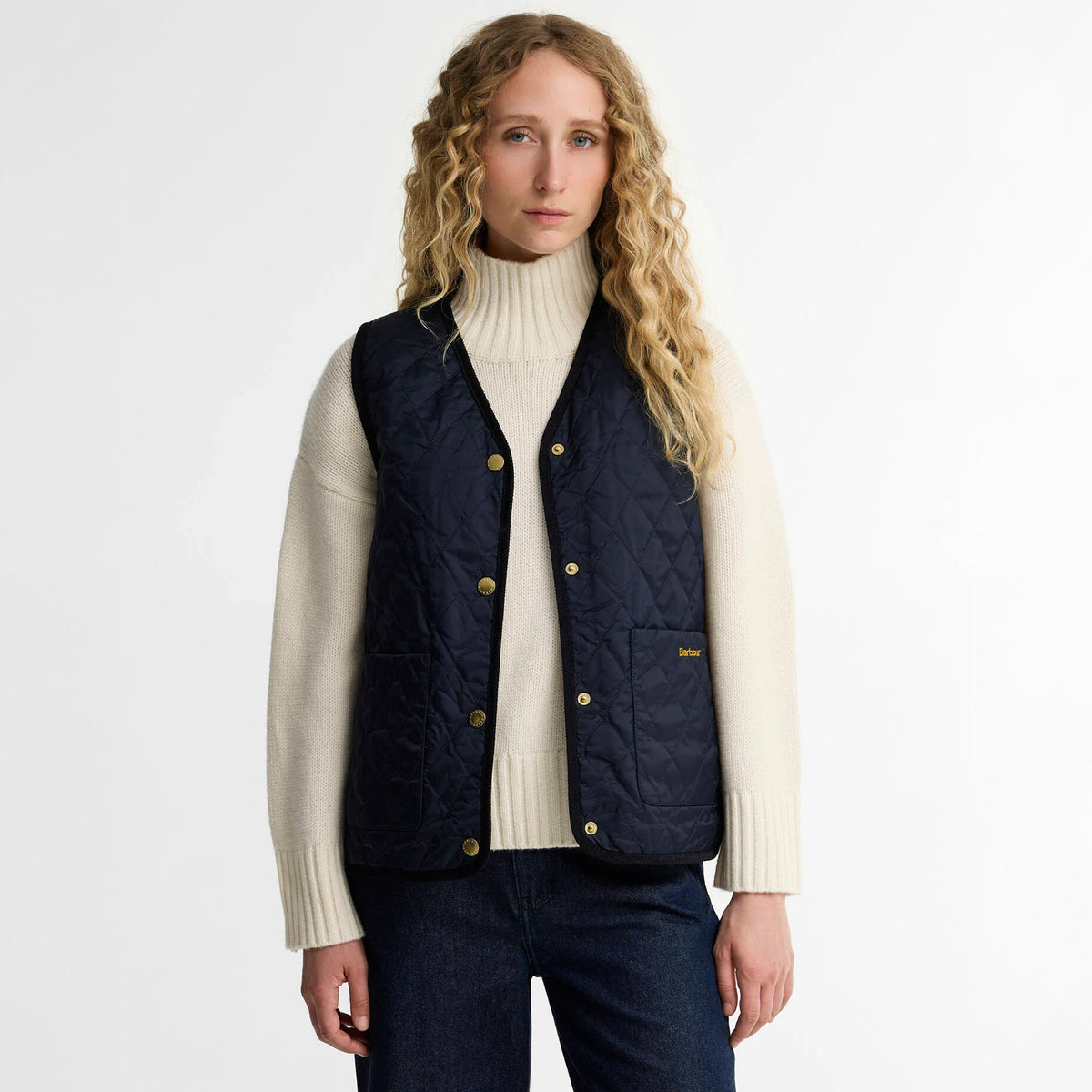Barbour Womens Tartan Reimagined Icons Reversible Quilted Liner Dark Navy / Birchwood