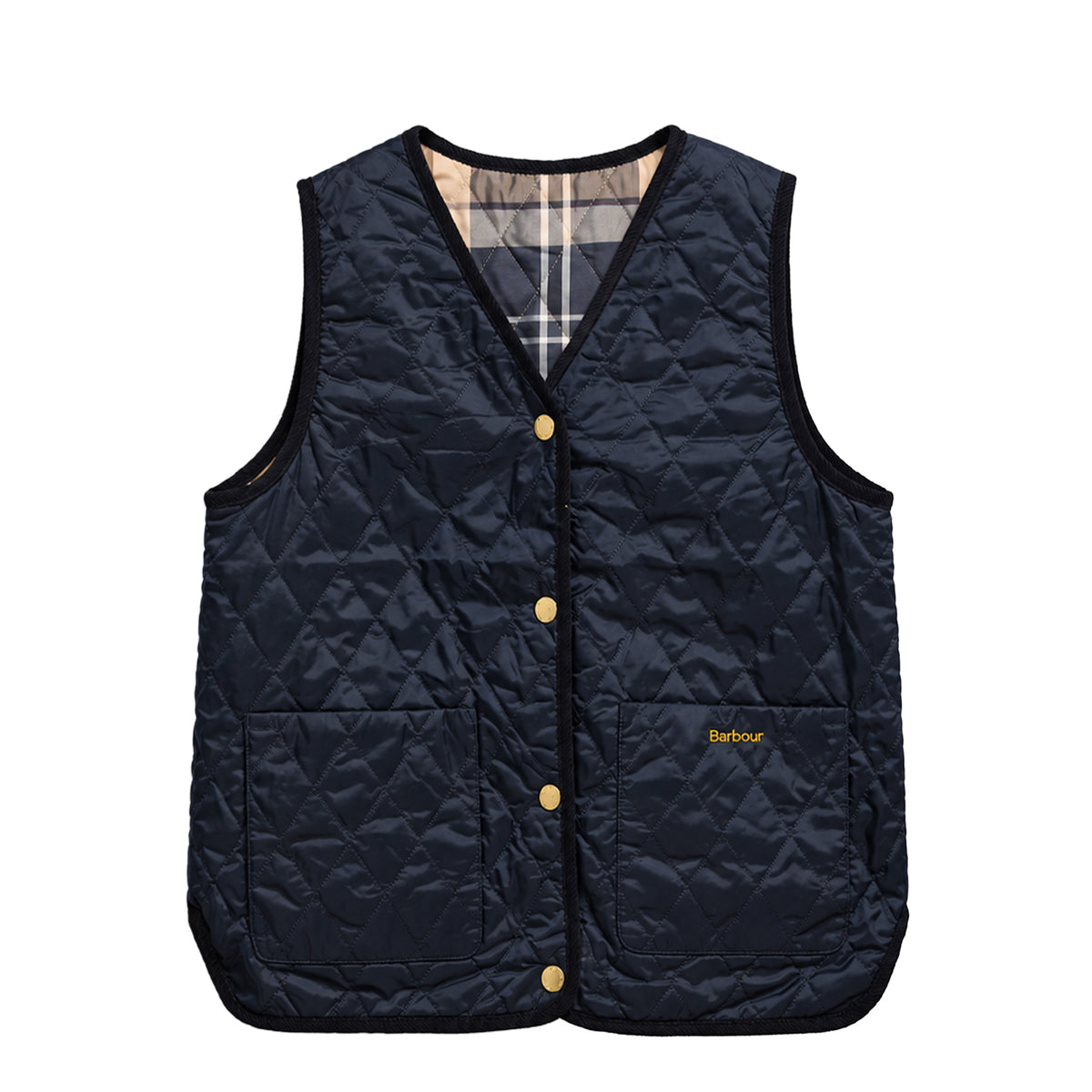Barbour Womens Tartan Reimagined Icons Reversible Quilted Liner Dark Navy / Birchwood