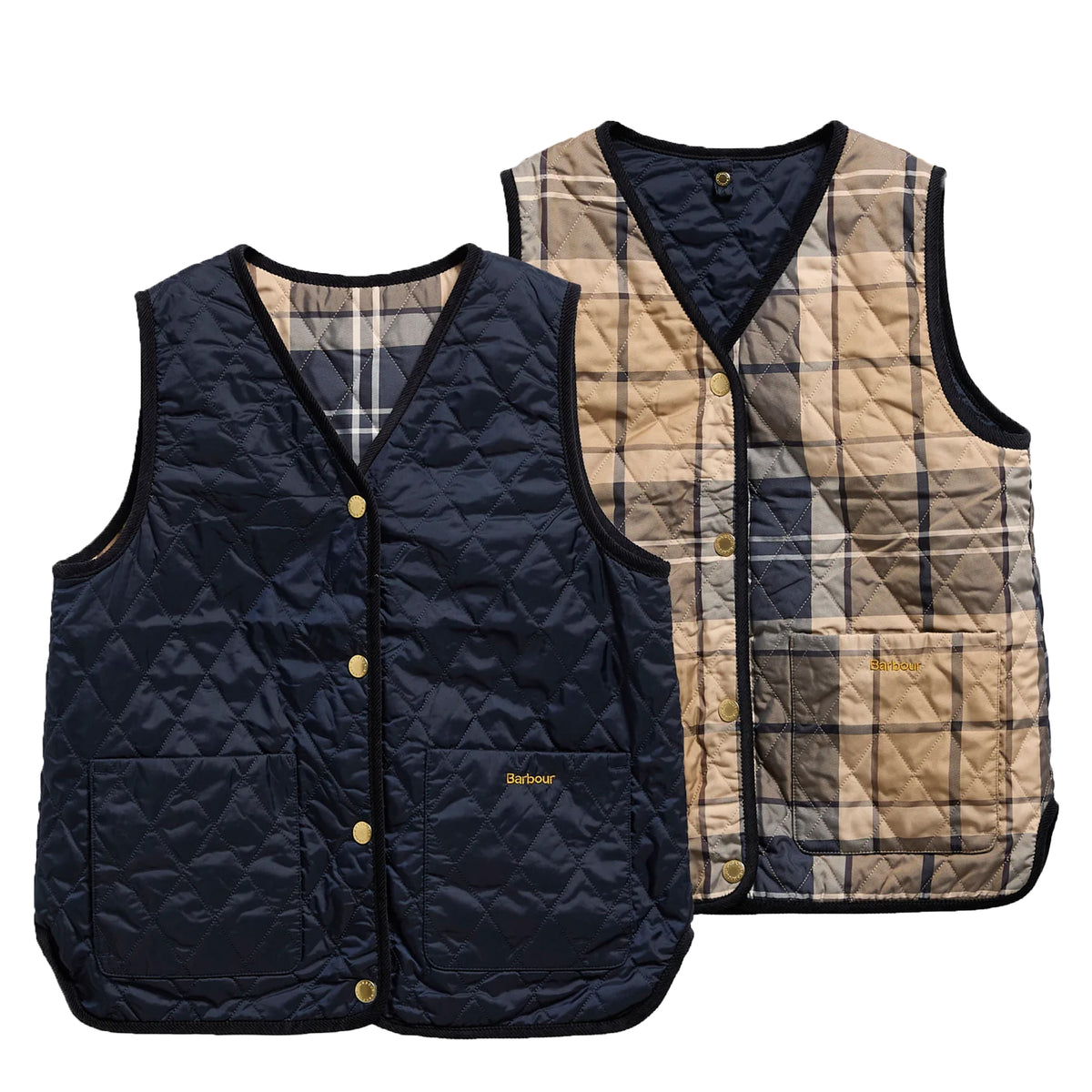 Barbour Womens Tartan Reimagined Icons Reversible Quilted Liner Dark Navy / Birchwood