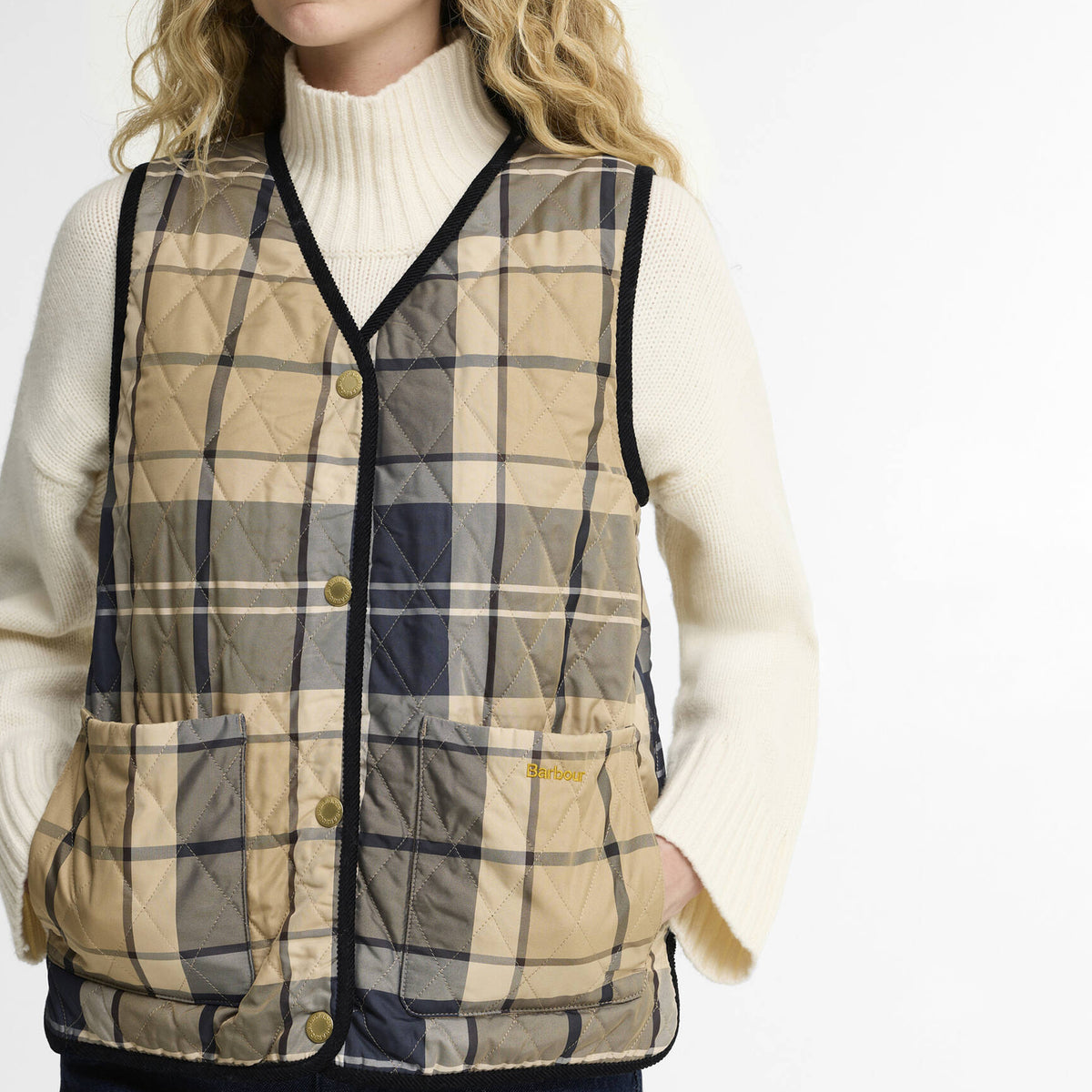 Barbour Womens Tartan Reimagined Icons Reversible Quilted Liner Dark Navy / Birchwood