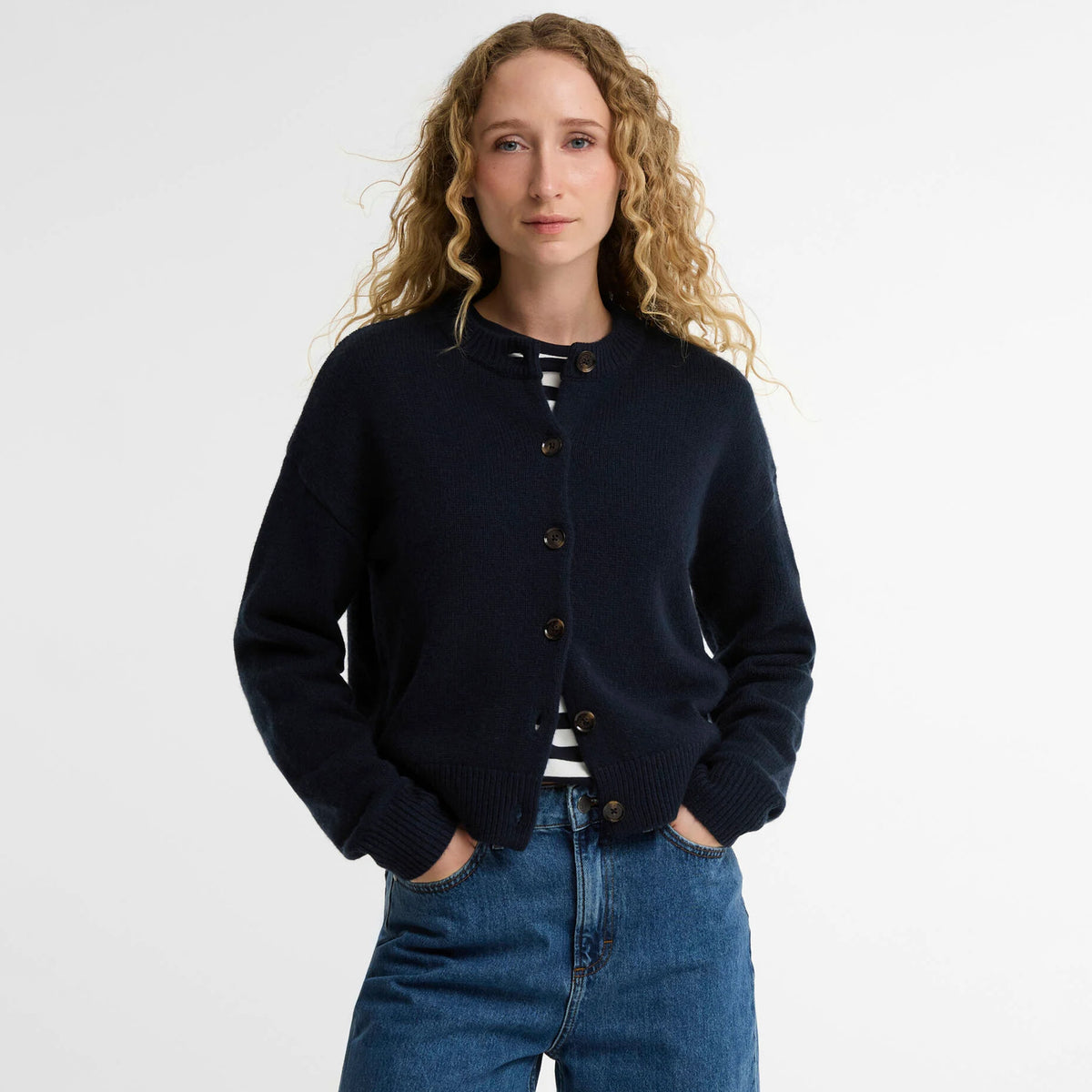Barbour Womens Woodhouse Cashmere Blend Knitted Cardigan Navy