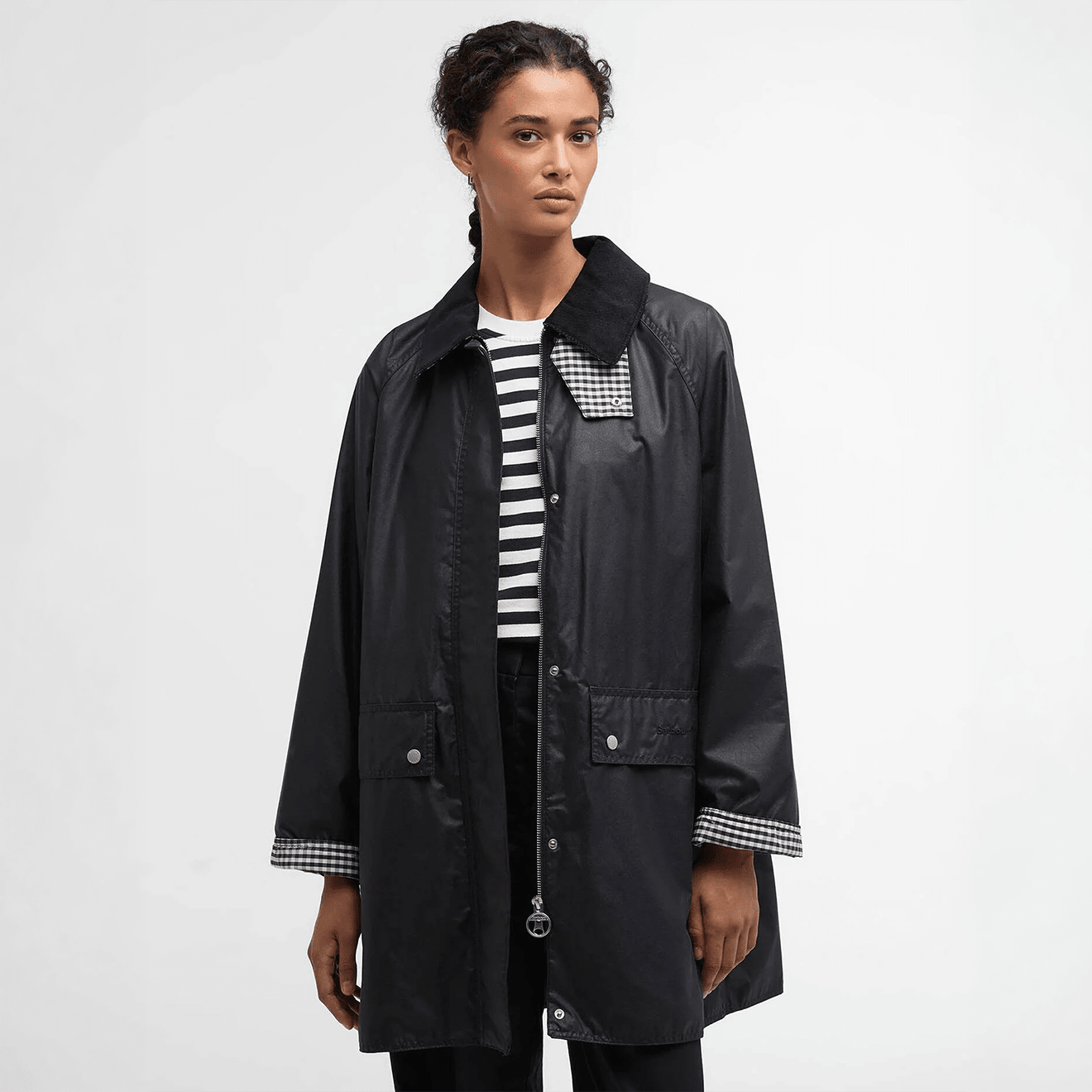 Barbour Womens Wren Waxed Jacket Royal Navy / Navy Gingham Check
