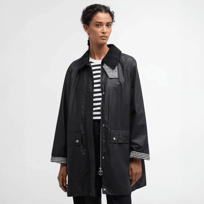 Barbour Womens Wren Waxed Jacket Royal Navy / Navy Gingham Check
