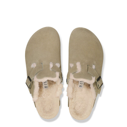 Birkenstock Womens Boston Shearling Suede Leather Narrow Fit Taupe